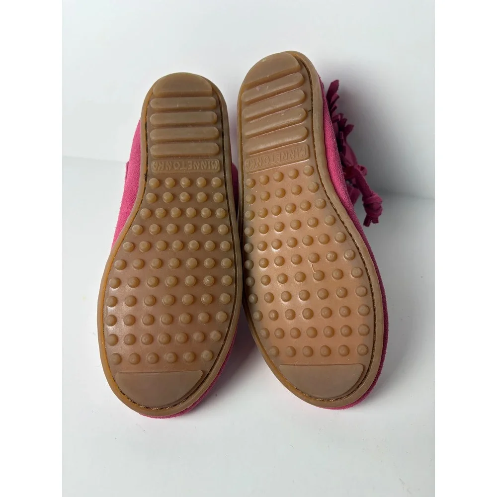 Minnetonka Kids Hot Pink Suede Fringe Moccasin Ankle Boots 2295 Big Kids Size 1